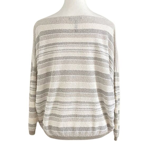 SARAH PACINI SPRING 2024 COLLECTION FADED CHALKY STRIPES CASUAL FUZZY SWEATER - Picture 4 of 10